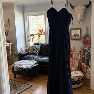 Elegant Navy Spaghetti-Strap Prom Dress